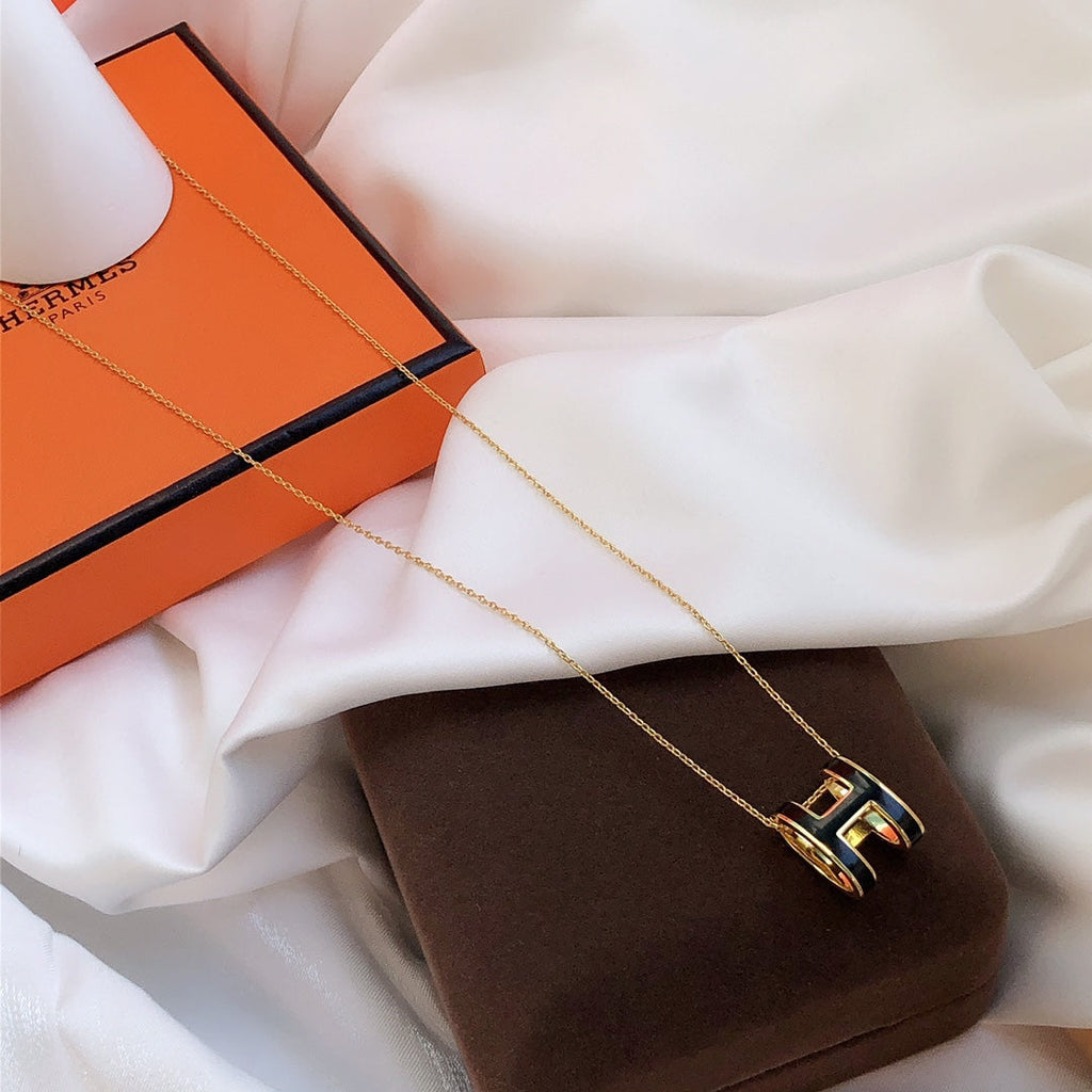 Loco HM CLIC BLACK ENAMEL GOLD NECKLACE