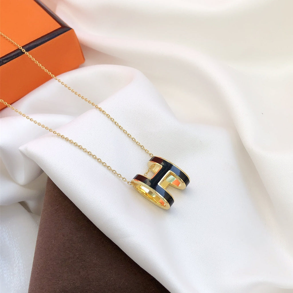 Loco HM CLIC BLACK ENAMEL GOLD NECKLACE