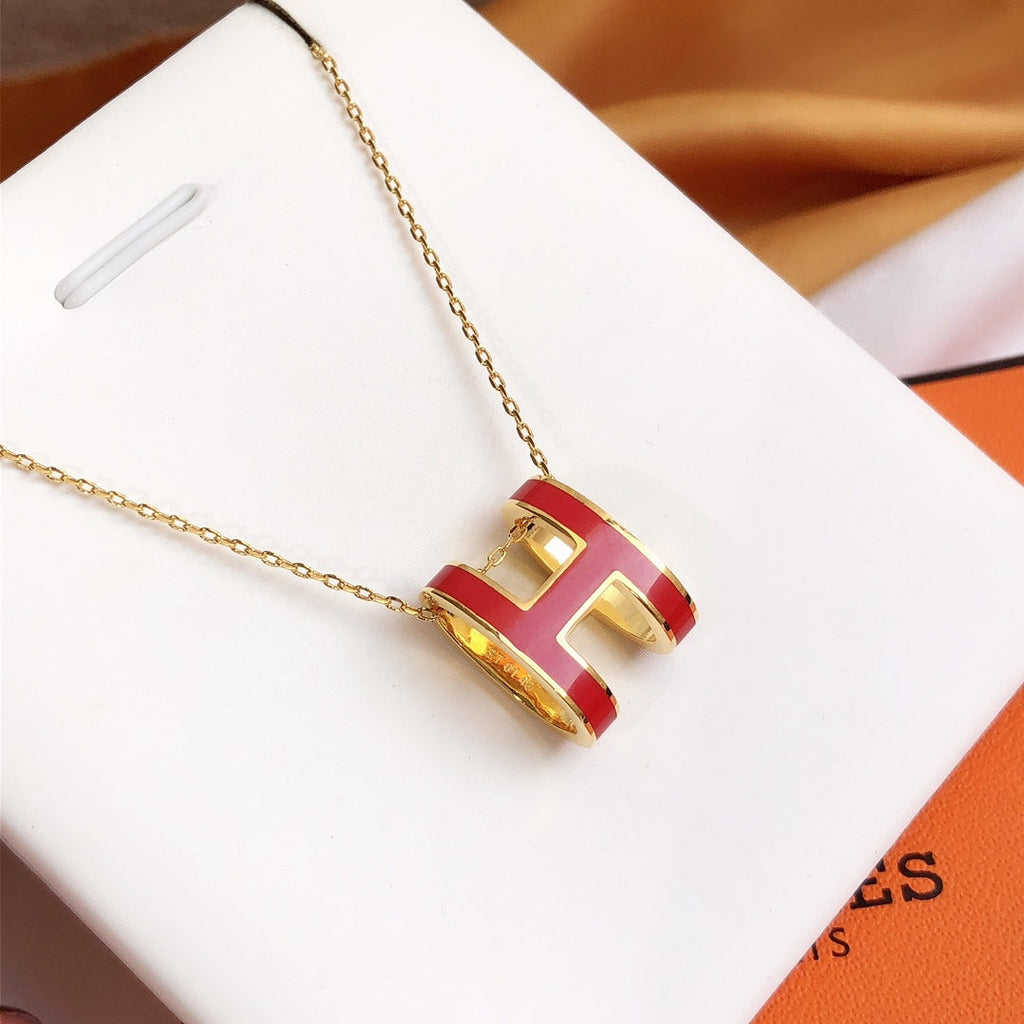 Loco HM CLIC RED ENAMEL GOLD NECKLACE