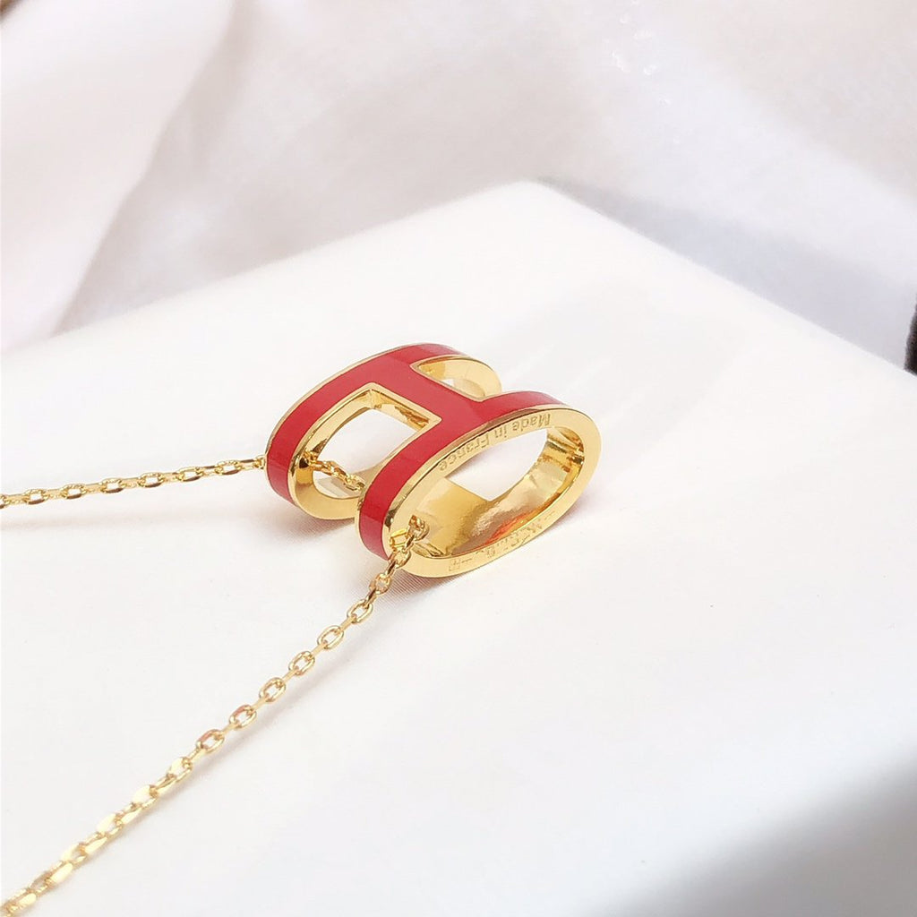 Loco HM CLIC RED ENAMEL GOLD NECKLACE
