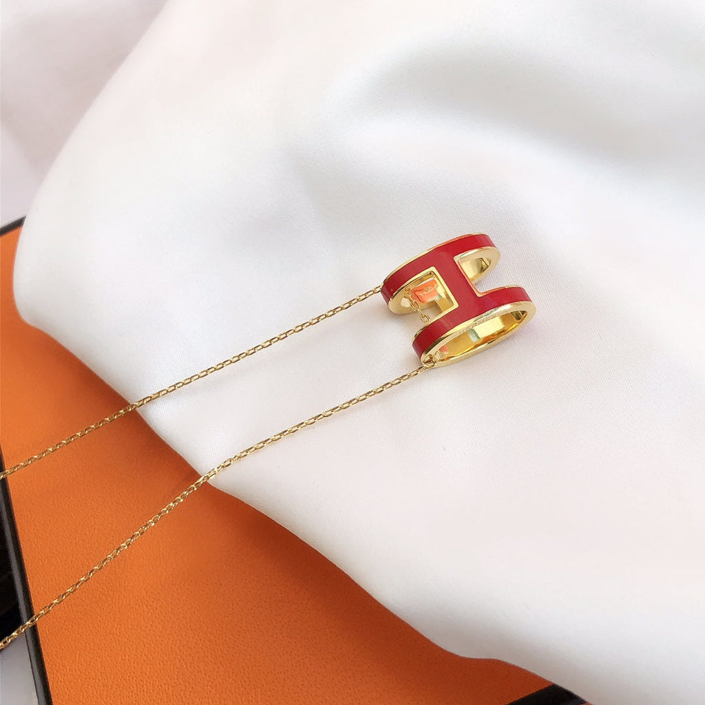 Loco HM CLIC RED ENAMEL GOLD NECKLACE