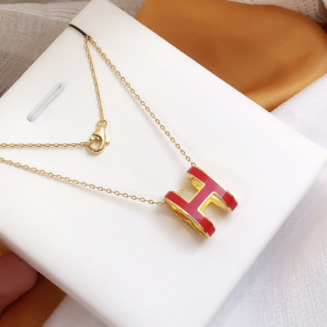 Loco HM CLIC RED ENAMEL GOLD NECKLACE