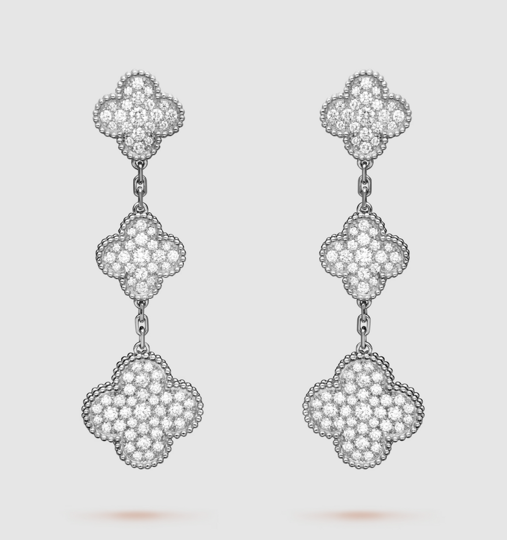 Loco CLOVER 3 MOTIF DIAMOND SILVER DROP EARRINGS