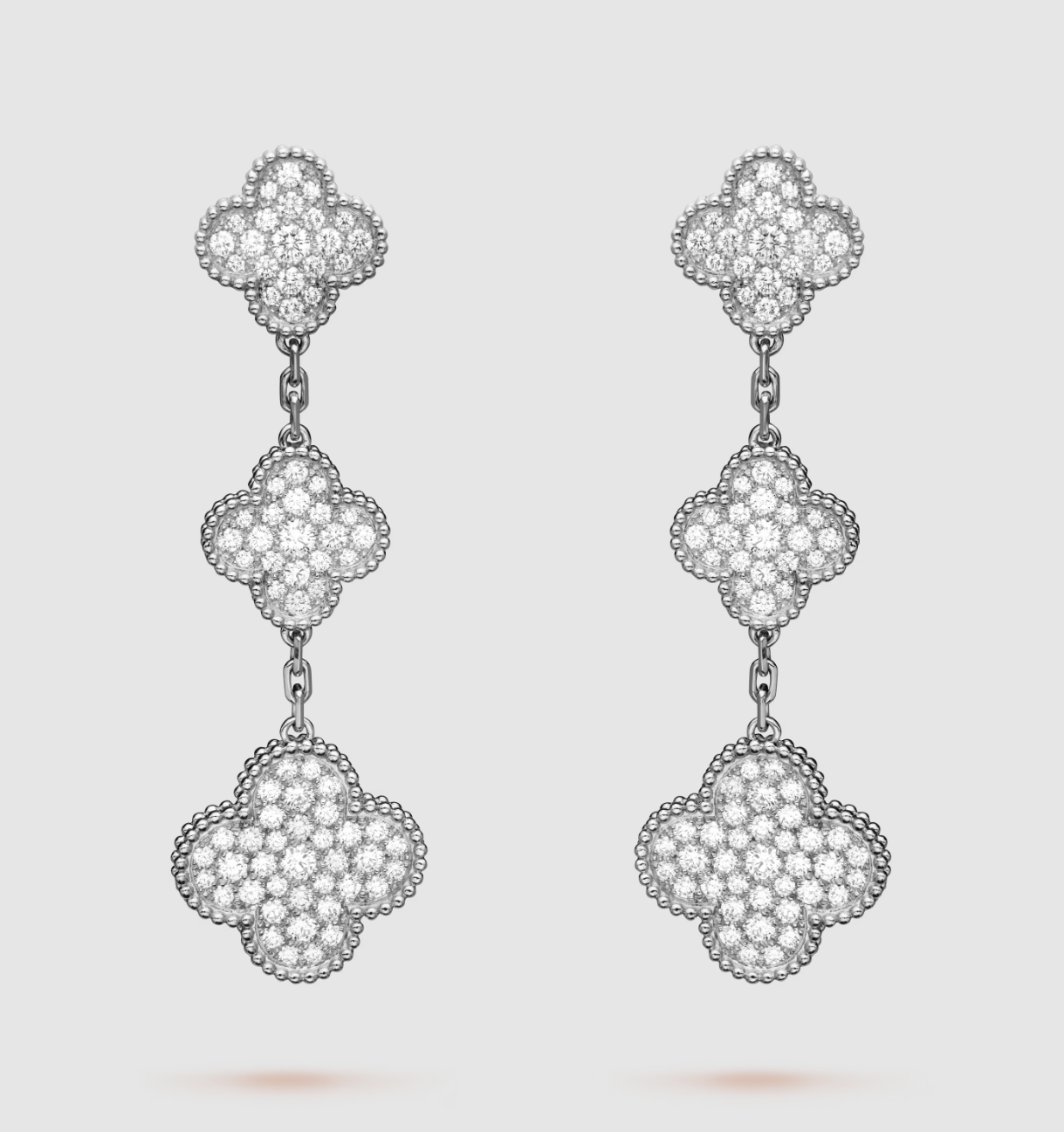 Loco CLOVER 3 MOTIF DIAMOND SILVER DROP EARRINGS