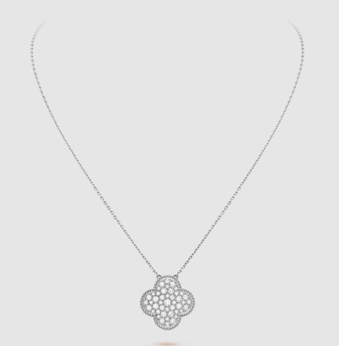 Loco CLOVER 25MM LARGE PENDANT DIAMOND PAVED SILVER NECKLACE