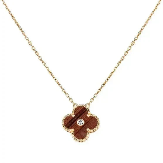 Loco CLOVER 15MM DIAMOND AND YELLOW TIGER'S EYE AGATE necklace