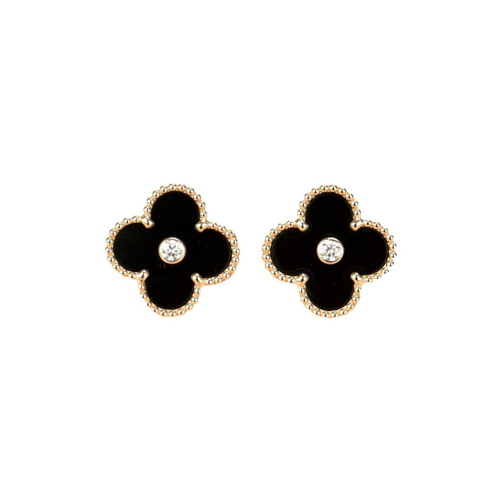 Loco CLOVER MEDIUM 1 MOTIFS ONYX DIAMOND EARRINGS