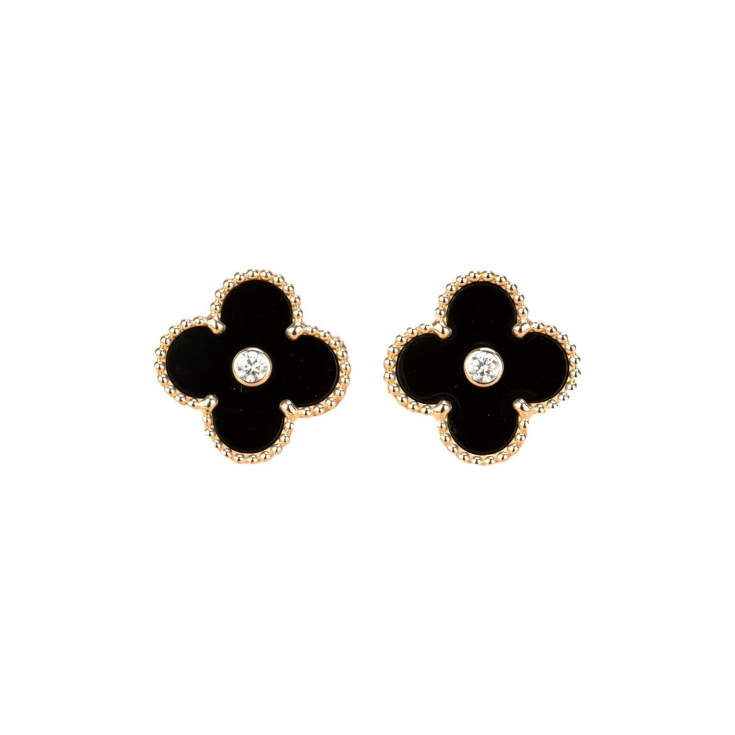 Loco CLOVER MEDIUM 1 MOTIFS ONYX DIAMOND EARRINGS