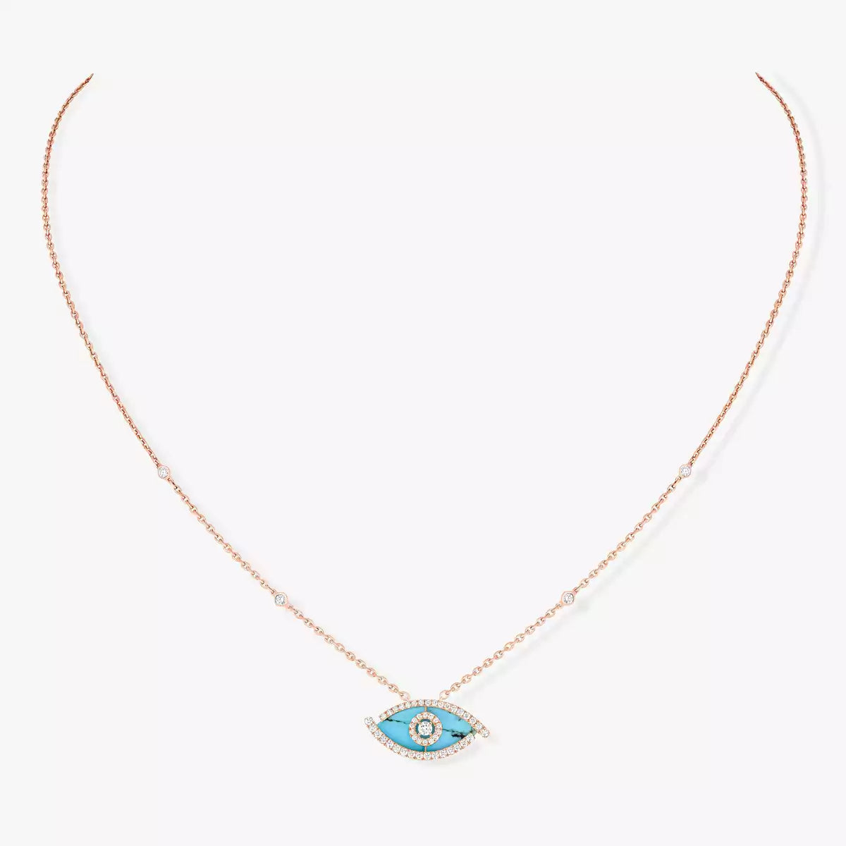 [Loco jewelrys]Lucky Eye Diamond Necklace in Rose Gold and Turquoise