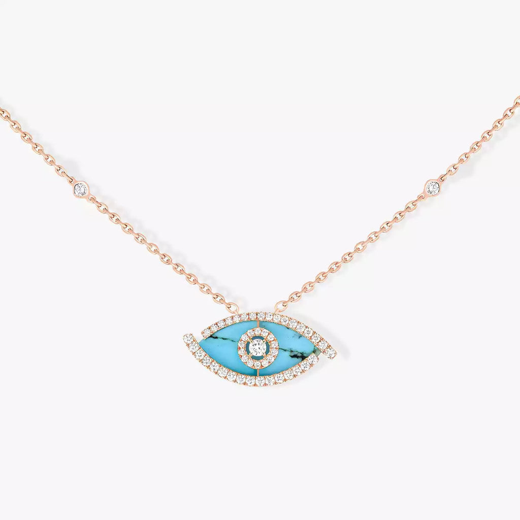 [Loco jewelrys]Lucky Eye Diamond Necklace in Rose Gold and Turquoise