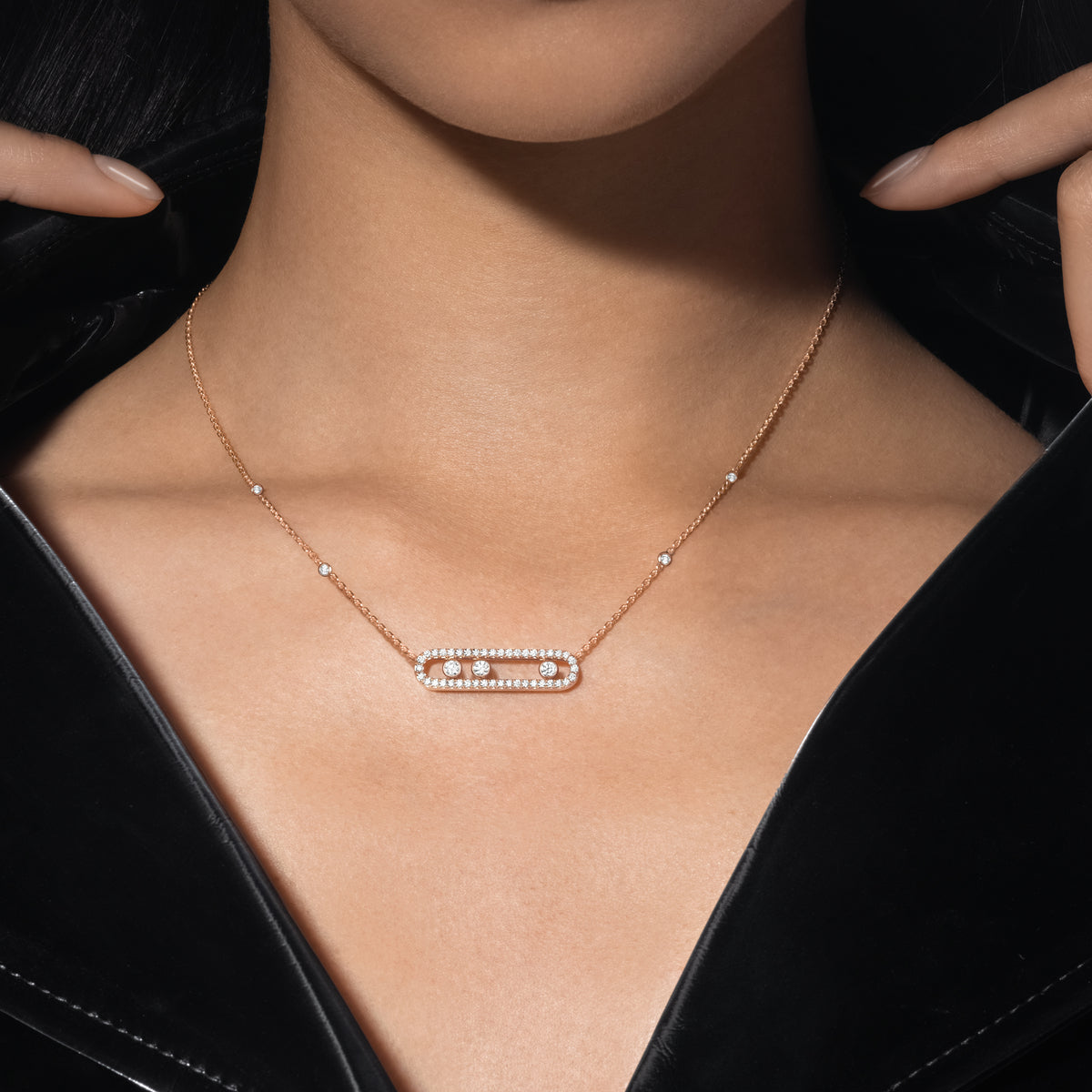 [Loco jewelrys] Move Pave_ Rose Gold Diamond Necklace