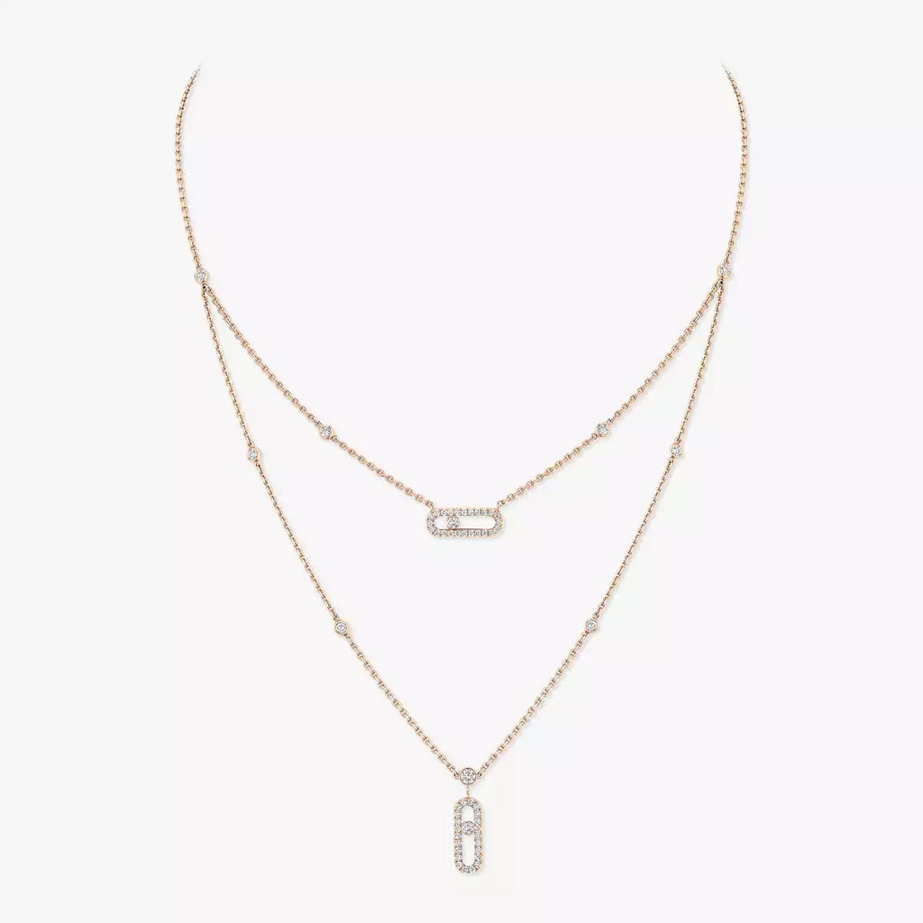 [Loco jewelrys]2 Rows Rose Gold Diamond Pave_ Necklace Move Uno