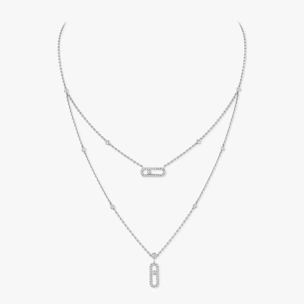 [Loco jewelrys]2 Rows Rose Gold Diamond Pave_ Necklace Move Uno