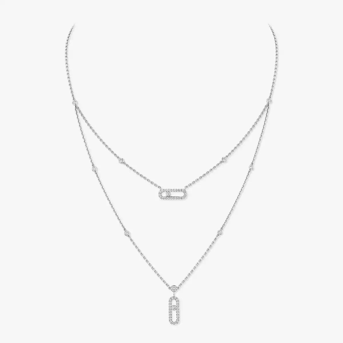 [Loco jewelrys]2 Rows Rose Gold Diamond Pave_ Necklace Move Uno