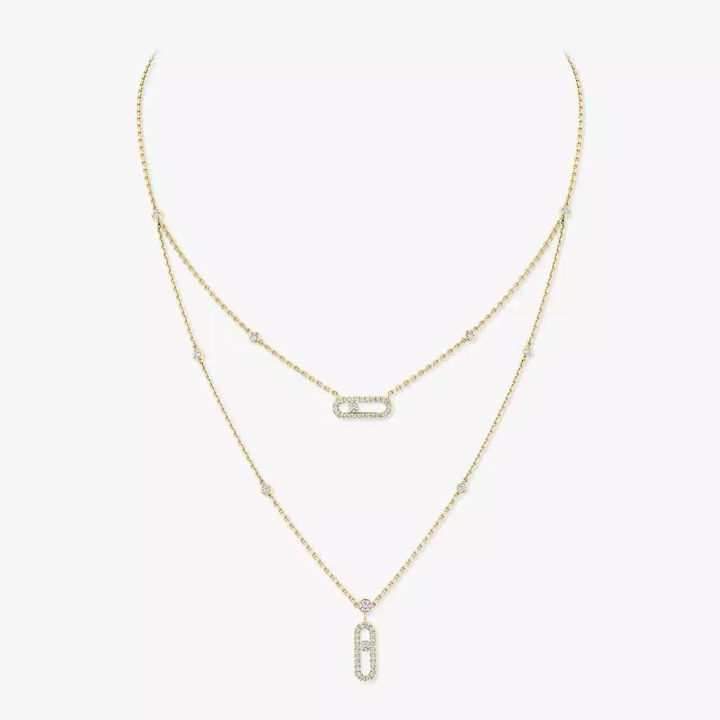 [Loco jewelrys]2 Rows Rose Gold Diamond Pave_ Necklace Move Uno
