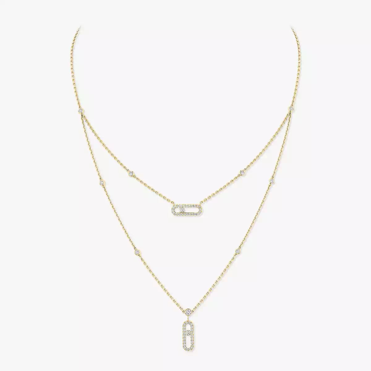 [Loco jewelrys]2 Rows Rose Gold Diamond Pave_ Necklace Move Uno