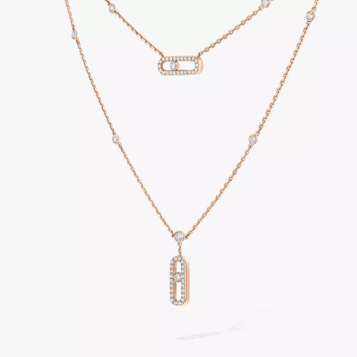 [Loco jewelrys]2 Rows Rose Gold Diamond Pave_ Necklace Move Uno