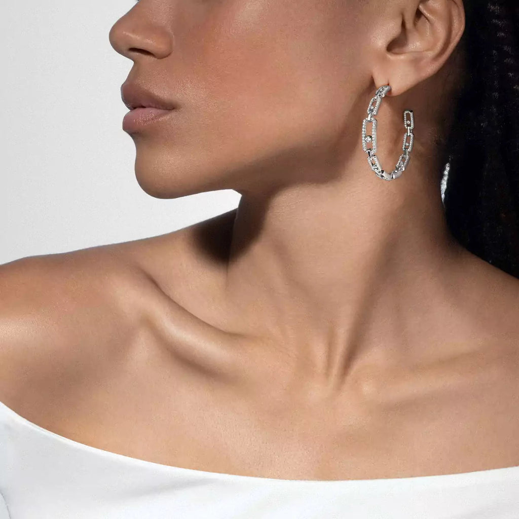 [[Loco jewelrys]Move Link Diamond Hoop Earrings