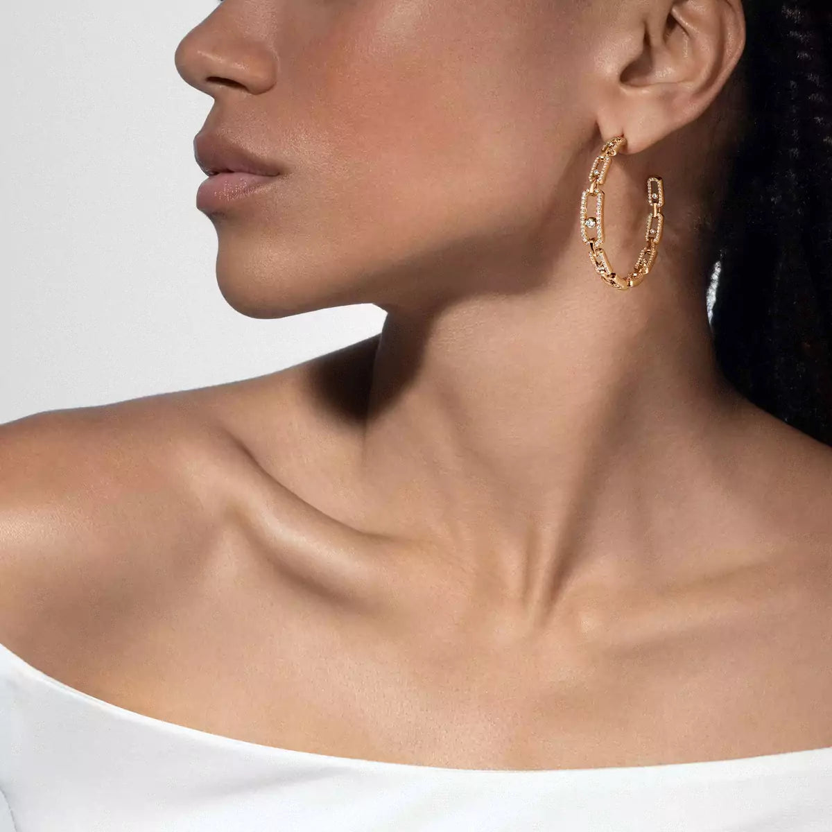 [[Loco jewelrys]Move Link Diamond Hoop Earrings