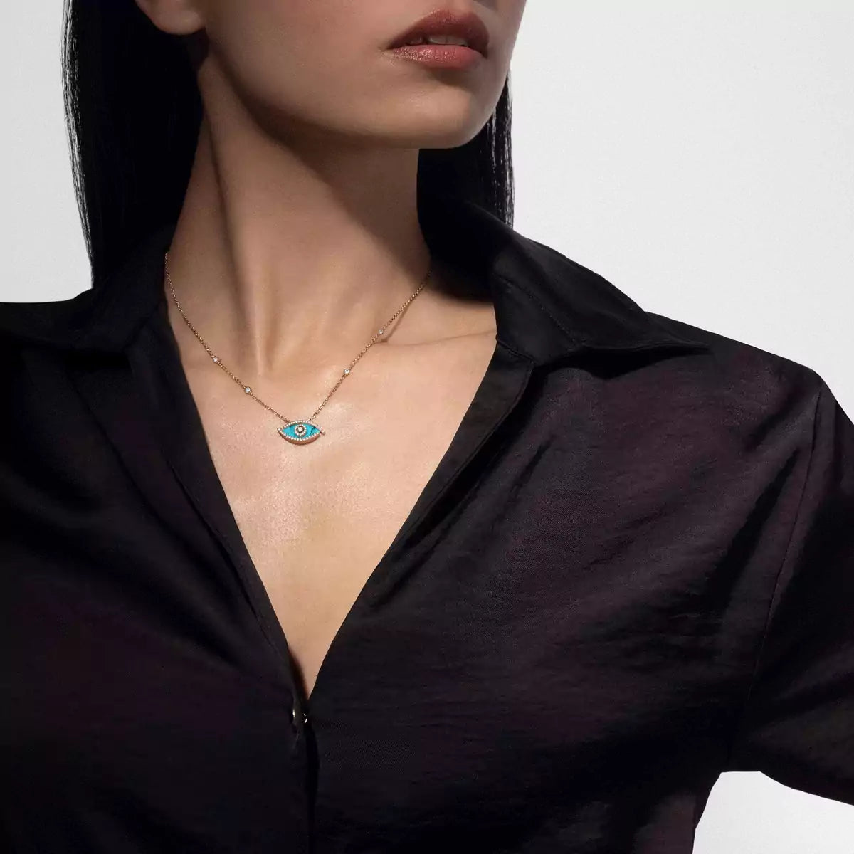 [Loco jewelrys]Lucky Eye Diamond Necklace in Rose Gold and Turquoise
