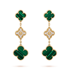 Loco CLOVER EARRINGS GOLD MALACHITE DIAMOND 3 MOTIF