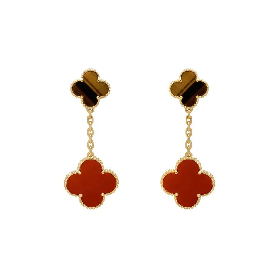 Loco CLOVER  2 MOTIF  TIGER EYE CARNELIAN EARRINGS