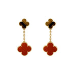 Loco CLOVER  2 MOTIF  TIGER EYE CARNELIAN EARRINGS