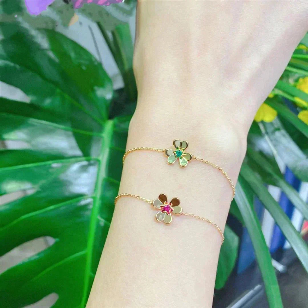 Loco FRIVOLE GOLD FLOWER PINK MALACHITE BRACELET