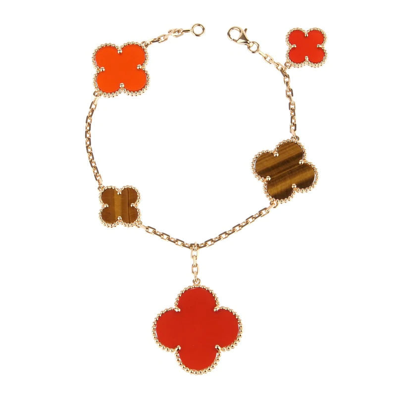 Loco CLOVER BRACELET 5 MOTIFS CARNELIAN TIGER EYE
