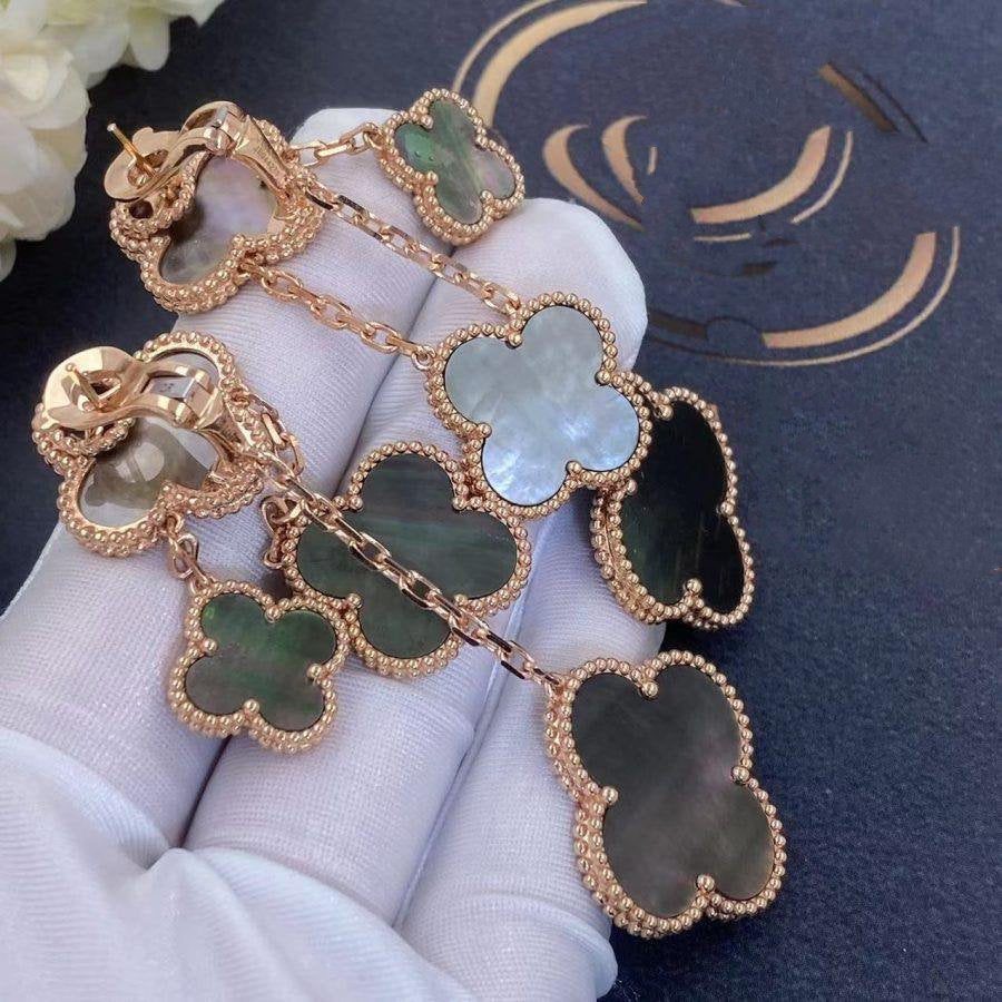 Loco CLOVER EARRINGS DARK MOP 4 MOTIFS ROSE GOLD