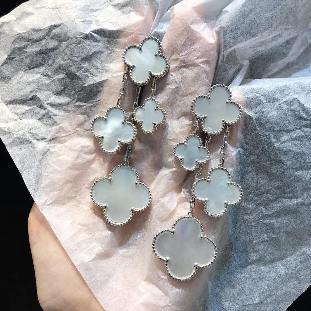 Loco CLOVER EARRINGS WHITE MOP 4 MOTIFS SILVER