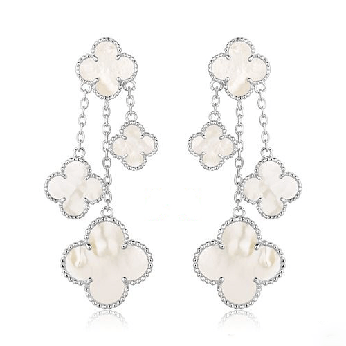 Loco CLOVER EARRINGS WHITE MOP 4 MOTIFS SILVER