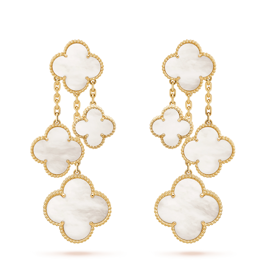 Loco CLOVER EARRINGS WHITE MOP 4 MOTIFS GOLD