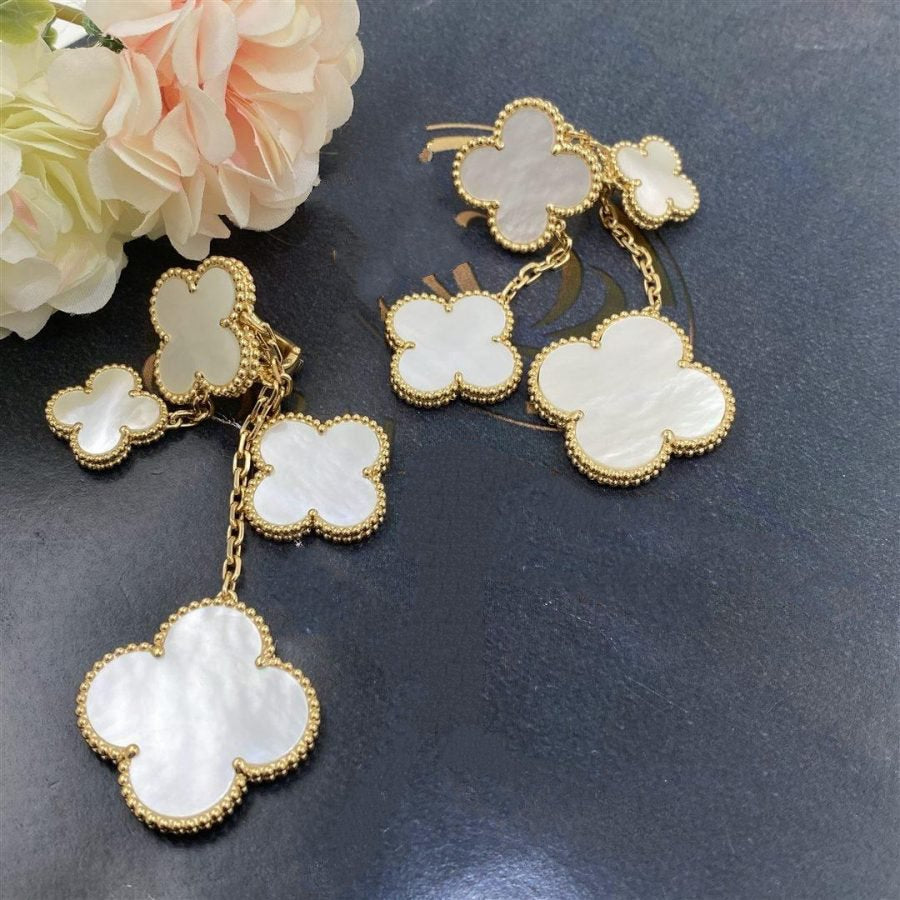 Loco CLOVER EARRINGS WHITE MOP 4 MOTIFS GOLD