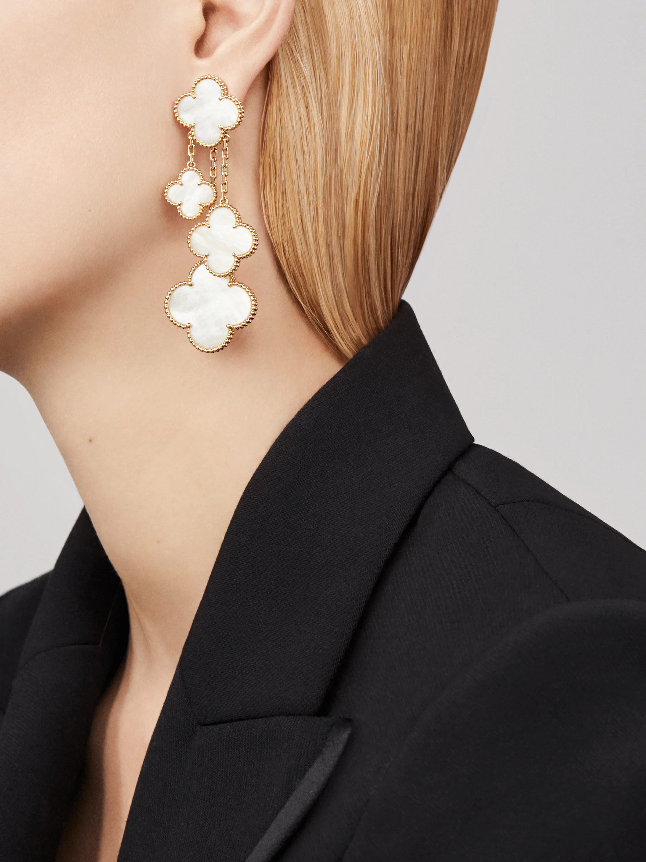 Loco CLOVER EARRINGS WHITE MOP 4 MOTIFS GOLD
