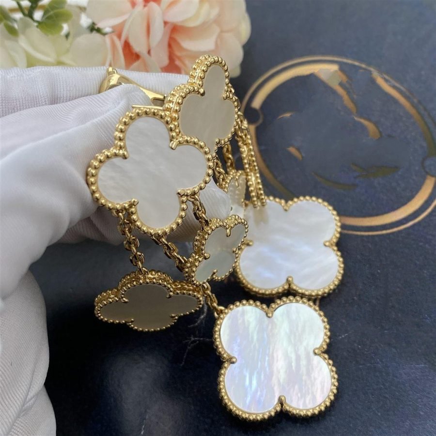 Loco CLOVER EARRINGS WHITE MOP 4 MOTIFS GOLD