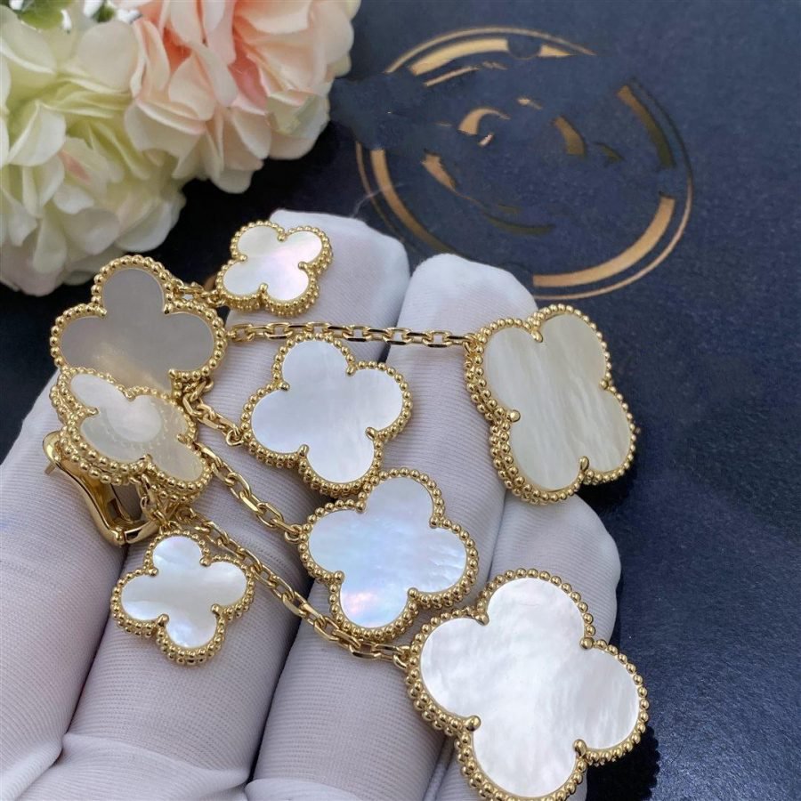 Loco CLOVER EARRINGS WHITE MOP 4 MOTIFS GOLD