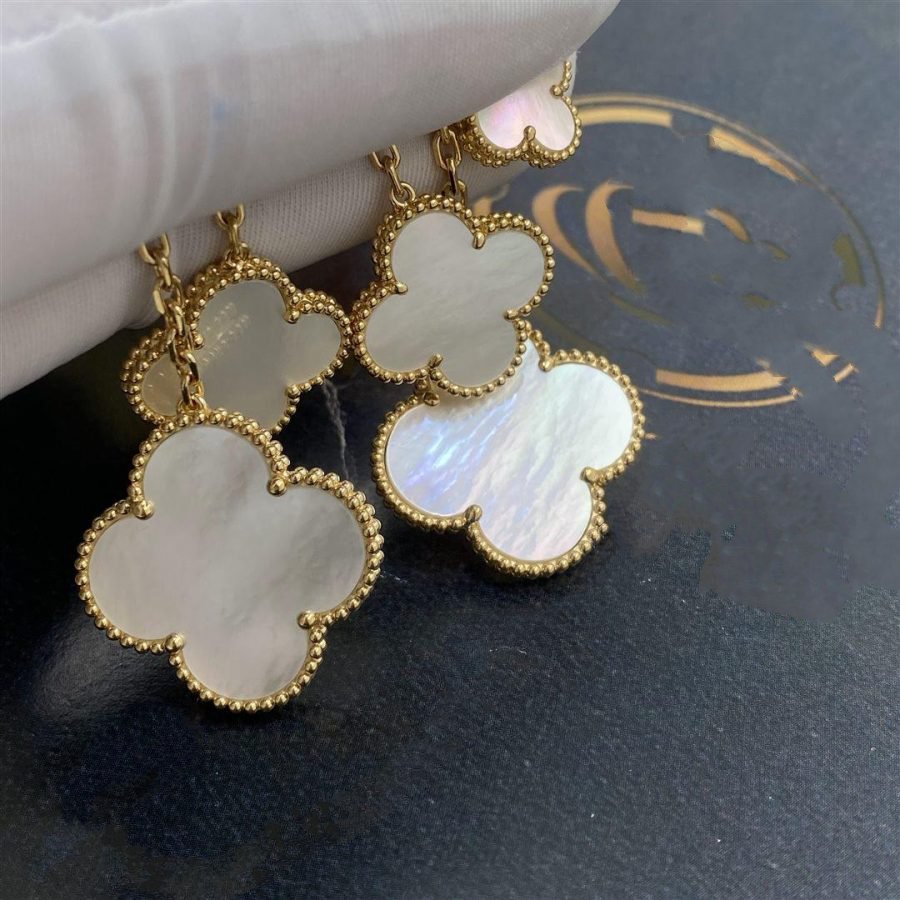 Loco CLOVER EARRINGS WHITE MOP 4 MOTIFS GOLD