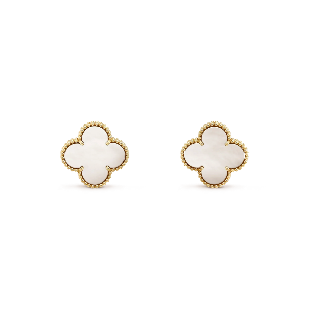 Loco CLOVER MEDIUM 1 MOTIFS  WHITE MOP STUD EARRINGS