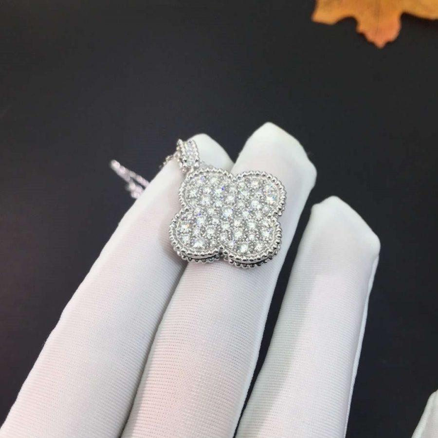 Loco CLOVER 25MM SILVER FULL DIAMOND BIG CLOVER NECKLACE