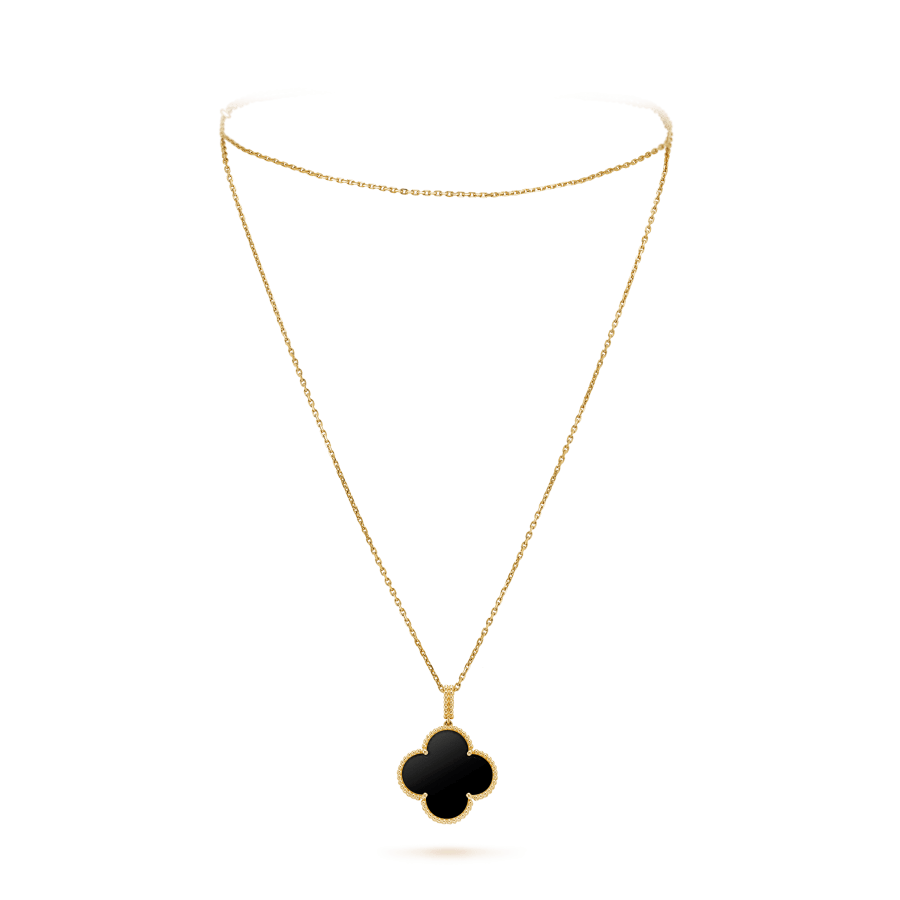 Loco CLOVER 25MM GOLD ONYX BIG CLOVER NECKLACE