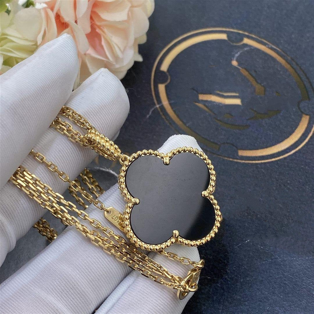 Loco CLOVER 25MM GOLD ONYX BIG CLOVER NECKLACE