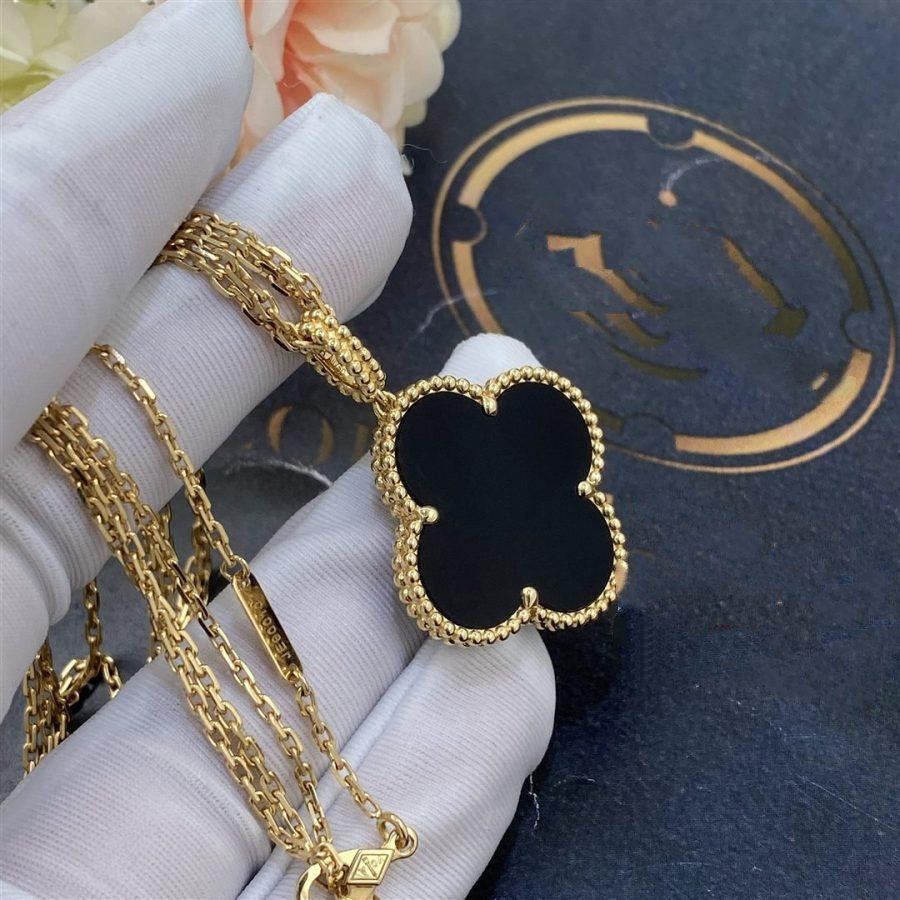 Loco CLOVER 25MM GOLD ONYX BIG CLOVER NECKLACE