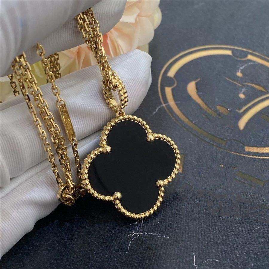 Loco CLOVER 25MM GOLD ONYX BIG CLOVER NECKLACE