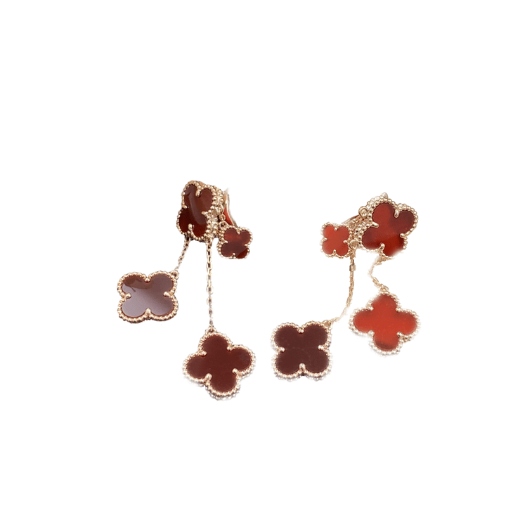 Loco CLOVER EARRINGS CARNELIAN 4 MOTIFS PINK GOLD