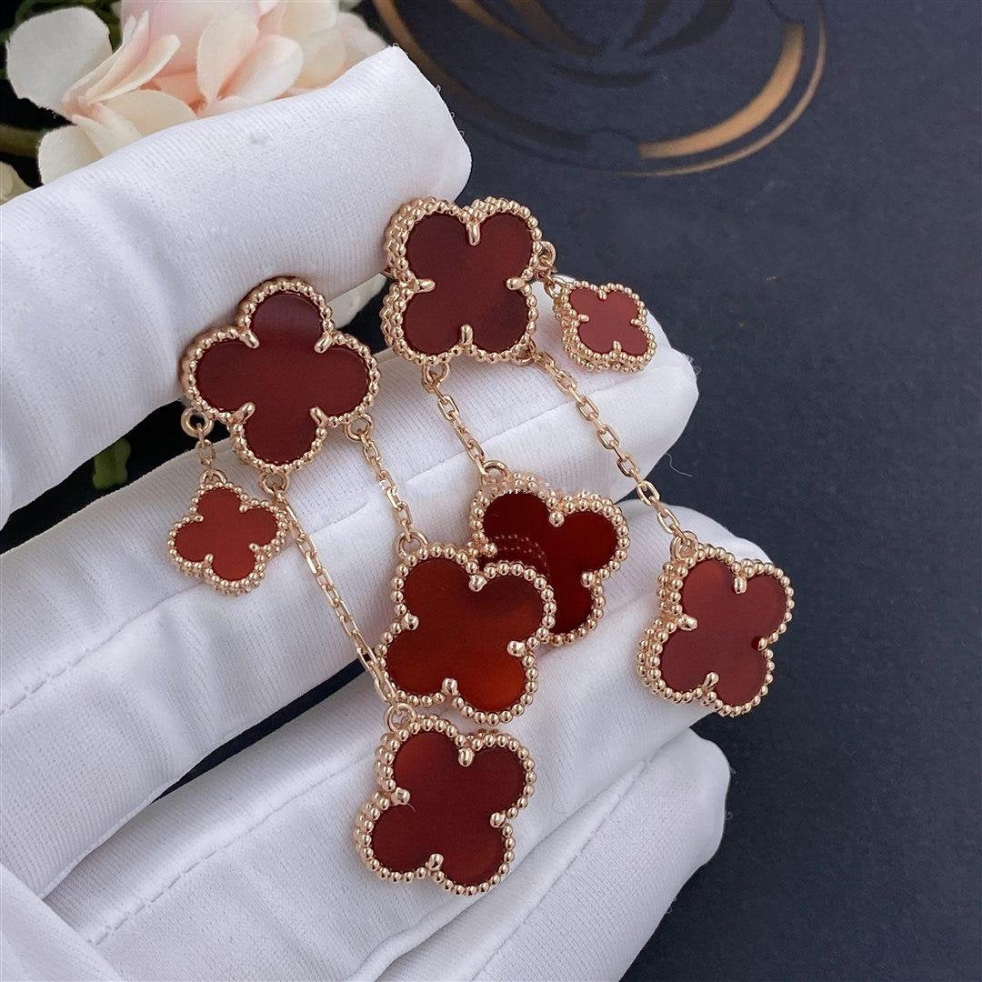 Loco CLOVER EARRINGS CARNELIAN 4 MOTIFS PINK GOLD