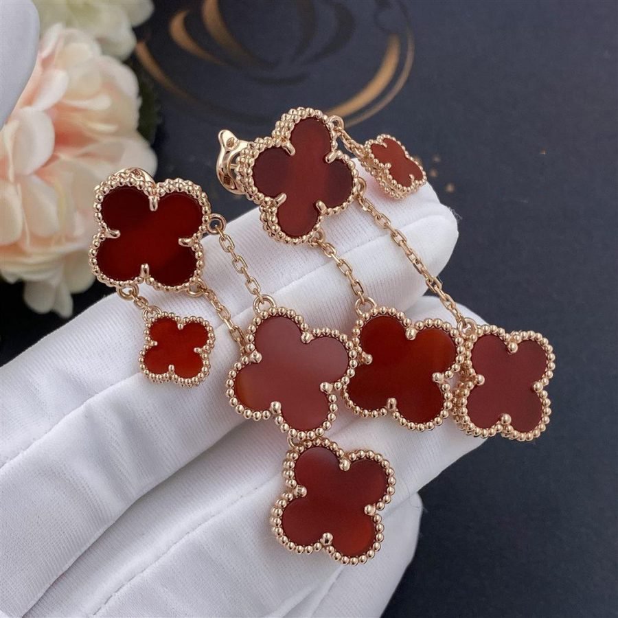 Loco CLOVER EARRINGS CARNELIAN 4 MOTIFS PINK GOLD