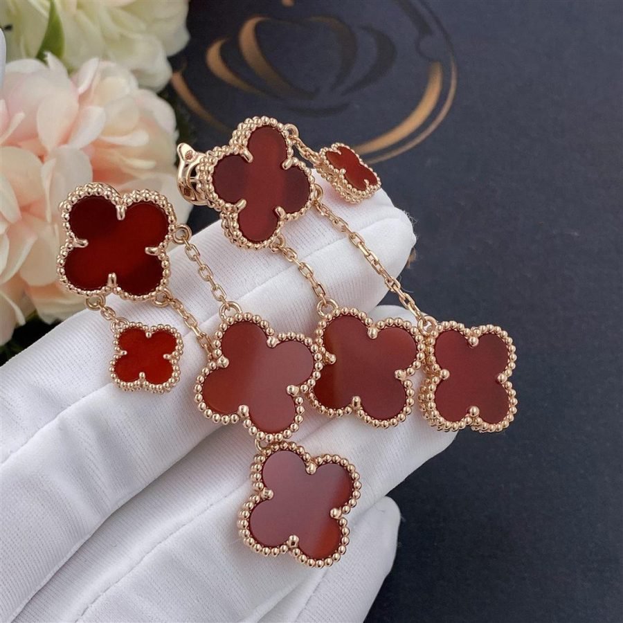 Loco CLOVER EARRINGS CARNELIAN 4 MOTIFS PINK GOLD