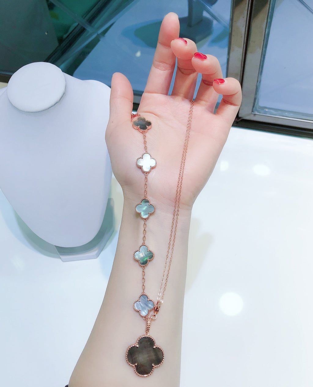 Loco COMBINED BRACELET 5 MOTIFS AND NECKLACE DARK MOP ROSE GOLD