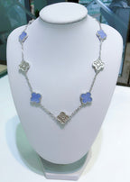 Loco CLOVER 10 MOTIFS CHALCEDONY DIAMONDS SILVER NECKLACE